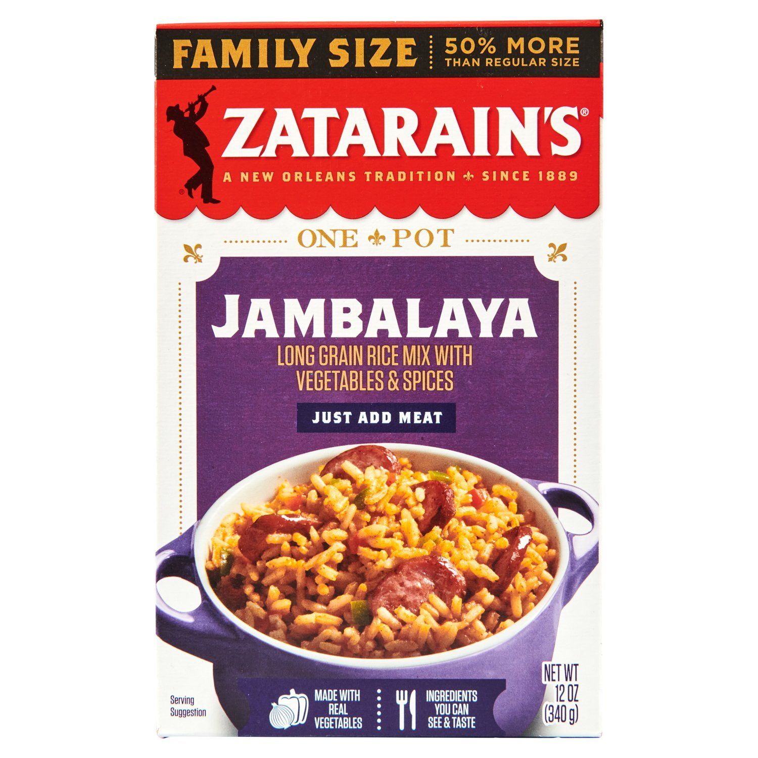 Zatarain's Jambalaya Long Grain Rice Mix with Vegetables &amp; Spices Family Size, 12 oz