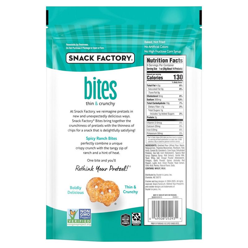 Snack Factory Bites Spicy Ranch Baked Pretzel Snacks, 9 oz