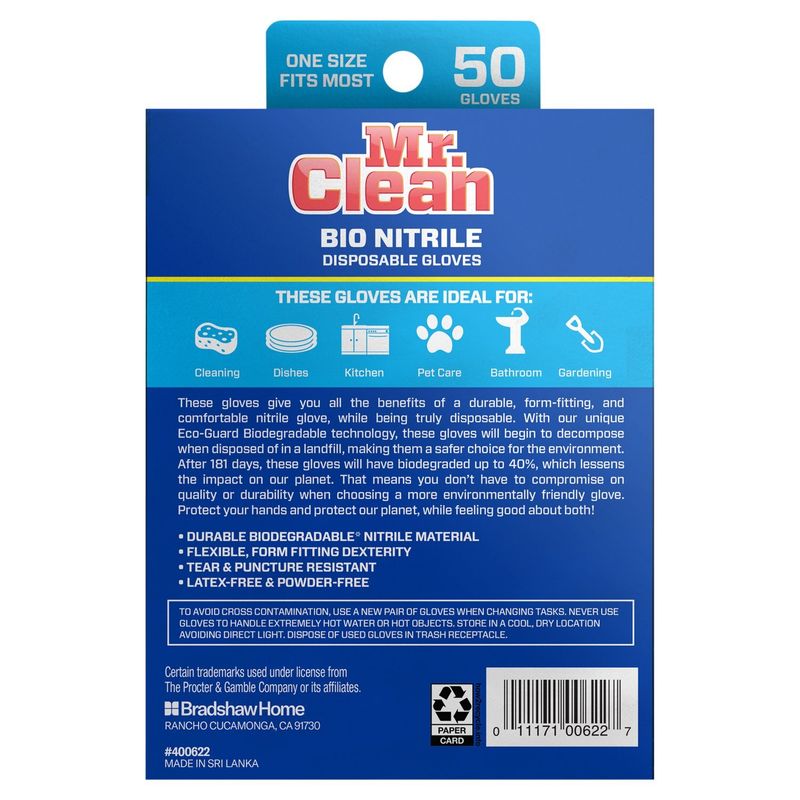 Mr. Clean Bio Nitrile Disposable Gloves, 50 count