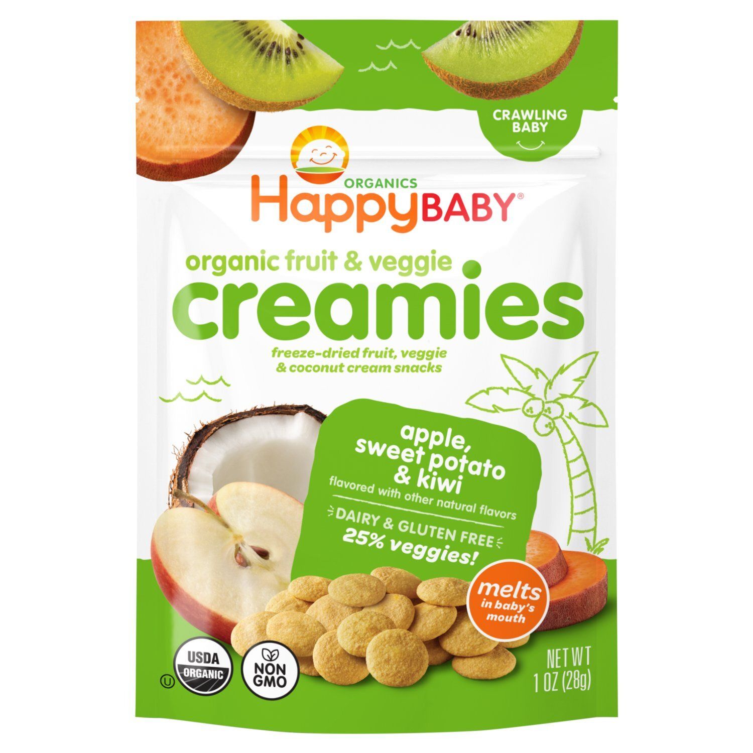 Happy Baby Organics Organic Creamies Apple, Sweet Potato &amp; Kiwi Baby Food, 1 oz