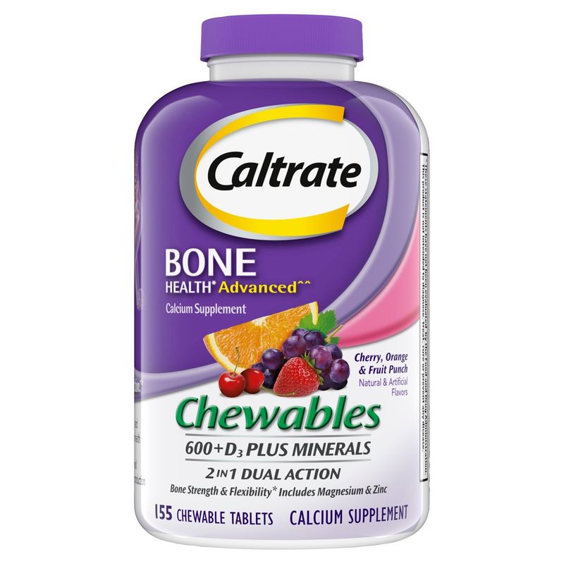 Caltrate 600+D3 Plus Minerals Cherry, Orange &amp; Fruit Punch Chewables Calcium Supplement, 155 count