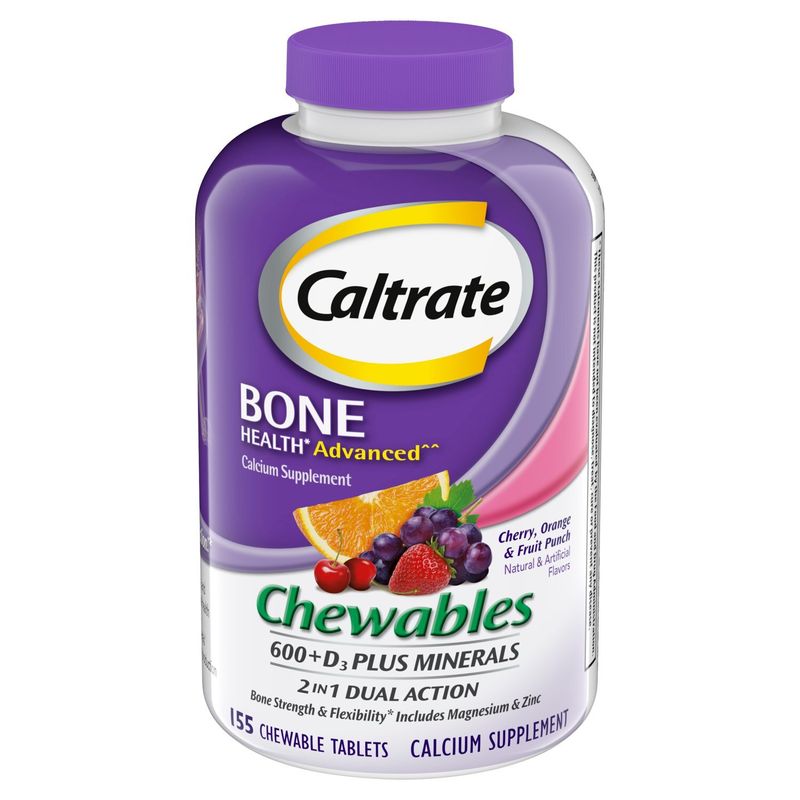 Caltrate 600+D3 Plus Minerals Cherry, Orange &amp; Fruit Punch Chewables Calcium Supplement, 155 count