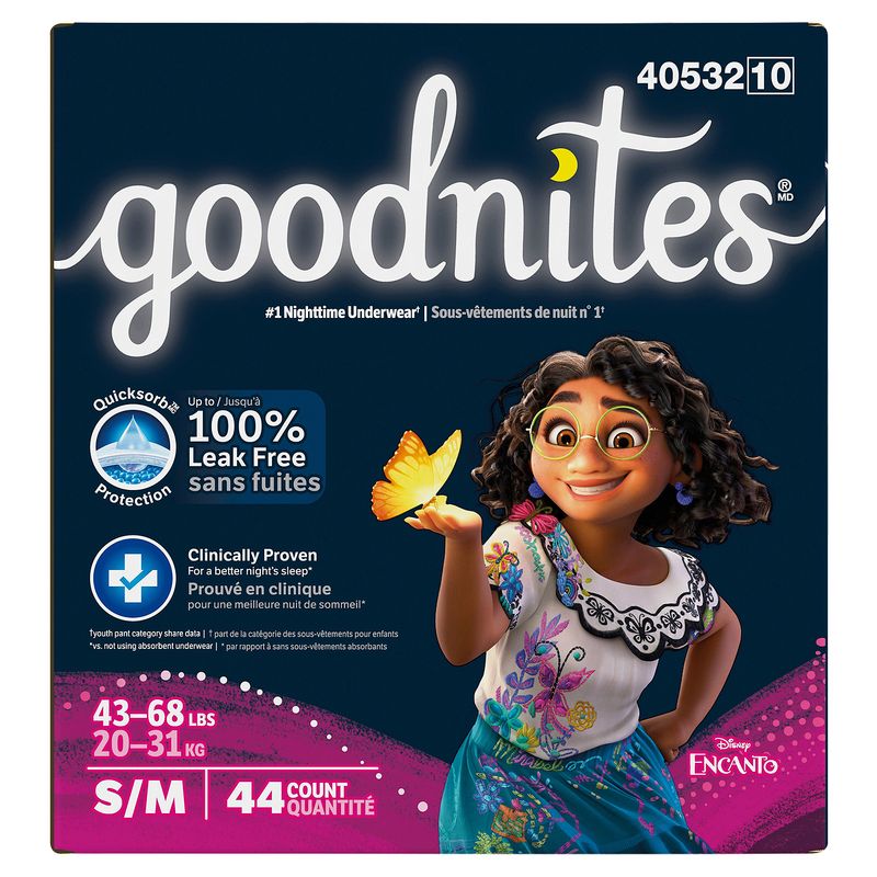 Goodnites Girls Nighttime Underwear, Sizes 6-8, S/M, 43-68 lbs, 44 count