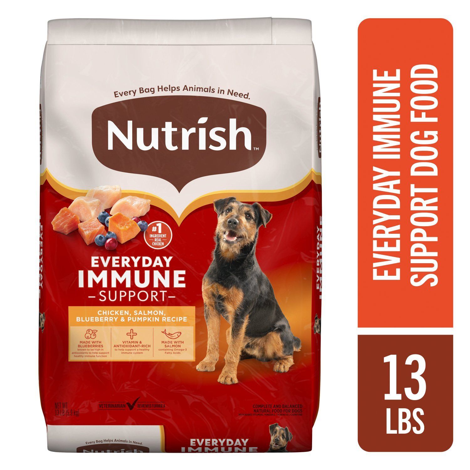 Nutrish Chicken, Salmon, Blueberry &amp; Pumpkin Recipe Everyday Immune Support Dog Food, Adult, 13 lb