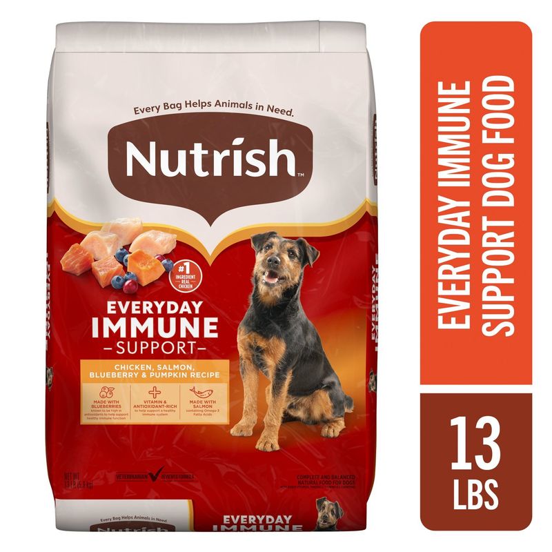 Nutrish Chicken, Salmon, Blueberry &amp; Pumpkin Recipe Everyday Immune Support Dog Food, Adult, 13 lb