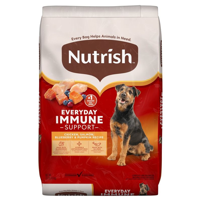 Nutrish Chicken, Salmon, Blueberry &amp; Pumpkin Recipe Everyday Immune Support Dog Food, Adult, 13 lb