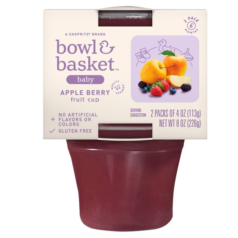 Bowl &amp; Basket Apple Berry Fruit Cup Baby Food, 6+ Months, 4 oz, 2 count