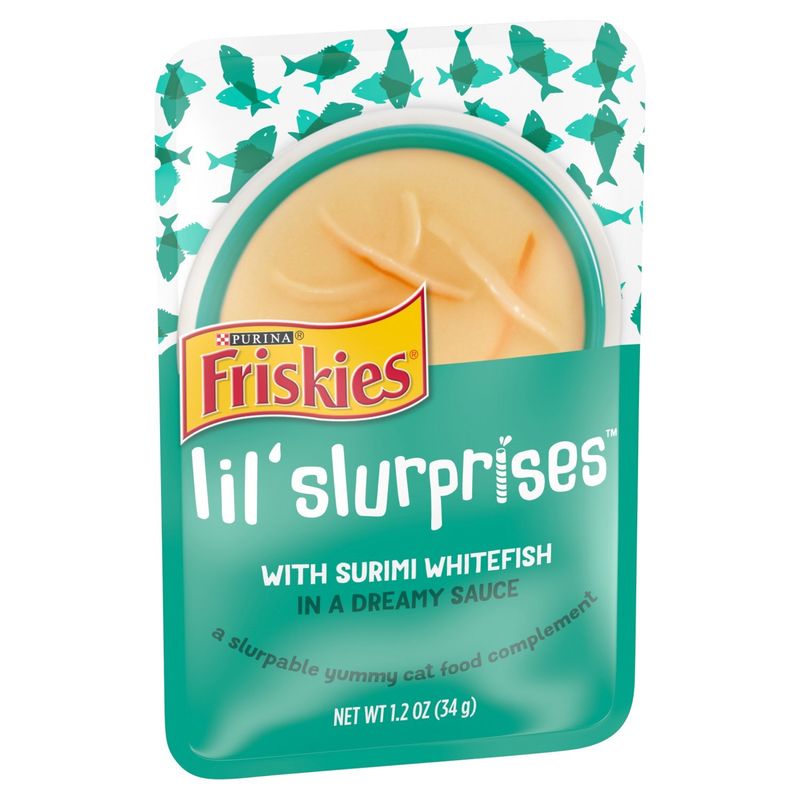 Purina Friskies Lil' Slurprises with Surimi Whitefish in a Dreamy Sauce Cat Food, 1.2 oz