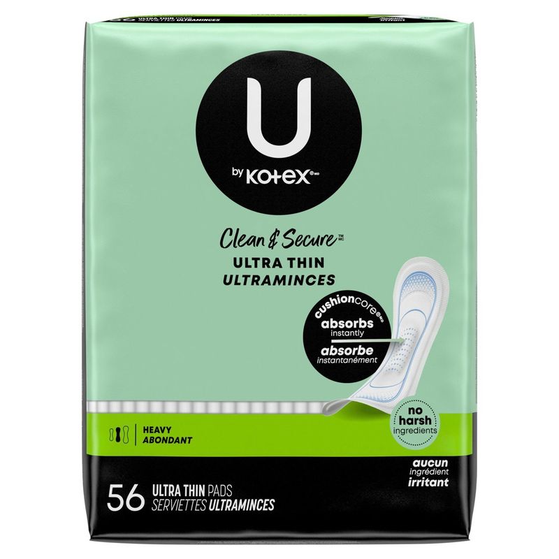 U by Kotex Clean &amp; Secure Heavy Ultra Thin Pads, 56 count