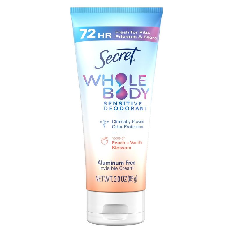 Secret Whole Body Aluminum Free Deodorant Invisible Cream Peach &amp; Vanilla 3.0oz