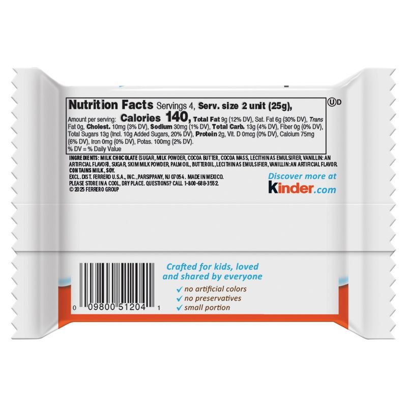 Kinder Milk Chocolate Treat with Creamy Milky Filling, 4 count, 1.8 oz