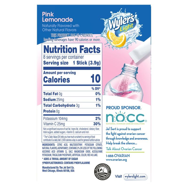Wyler's Light Pink Lemonade Low Calorie Drink Mix, 8 count, 1.09 oz