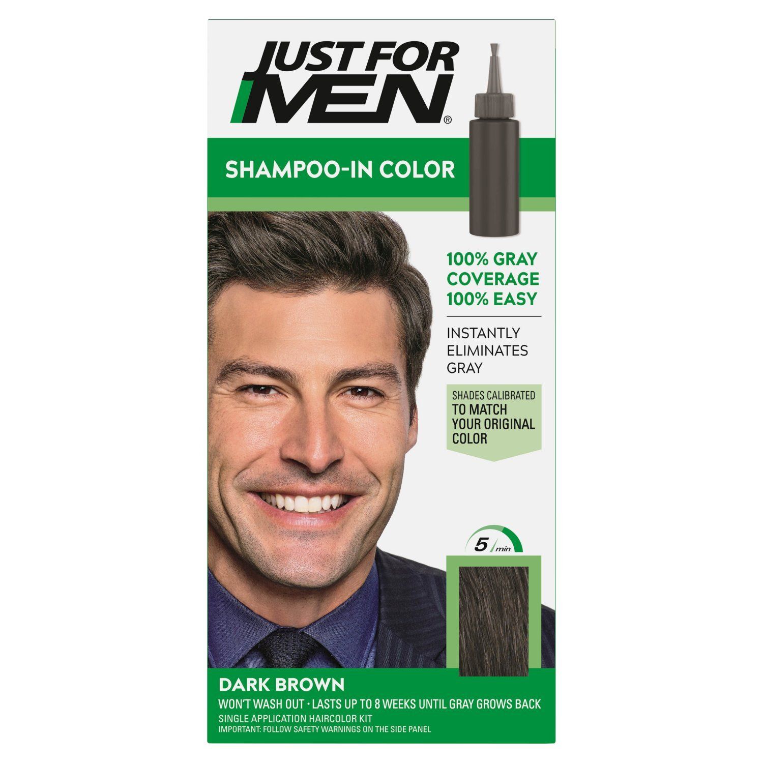 Just for Me Shampoo-In Color H-45 Dark Brown Haircolor Kit, single application
