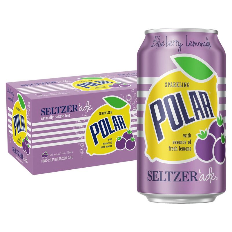 Polar Sparkling Blueberry Lemonade Seltzer'ade, 12 fl oz, 8 count