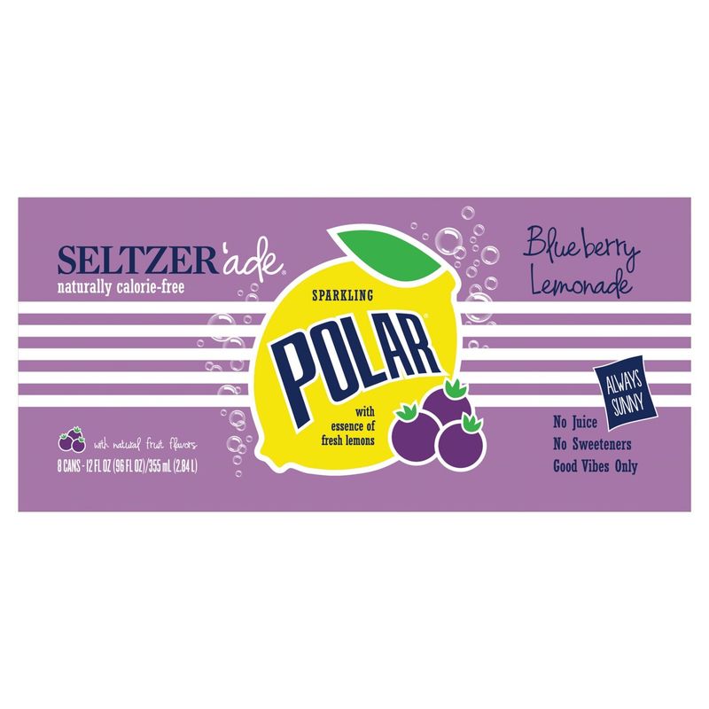 Polar Sparkling Blueberry Lemonade Seltzer'ade, 12 fl oz, 8 count