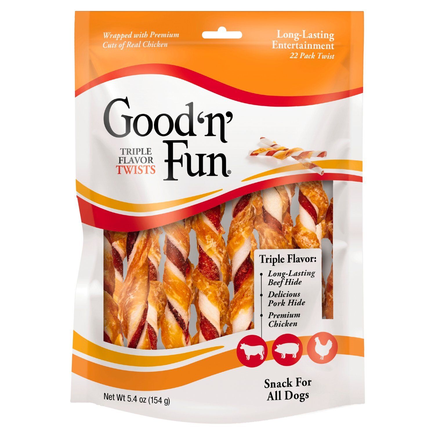 Good 'n' Fun Triple Flavor Twists Snack for All Dogs, 22 count, 5.4 oz