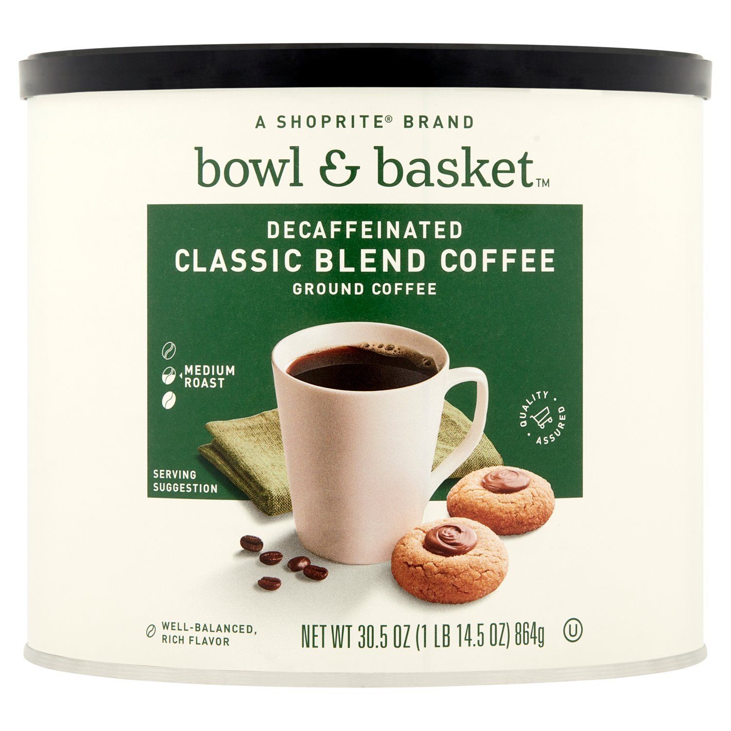 Bowl &amp; Basket Medium Roast Decaffeinated Classic Blend Ground Coffee, 30.5 oz