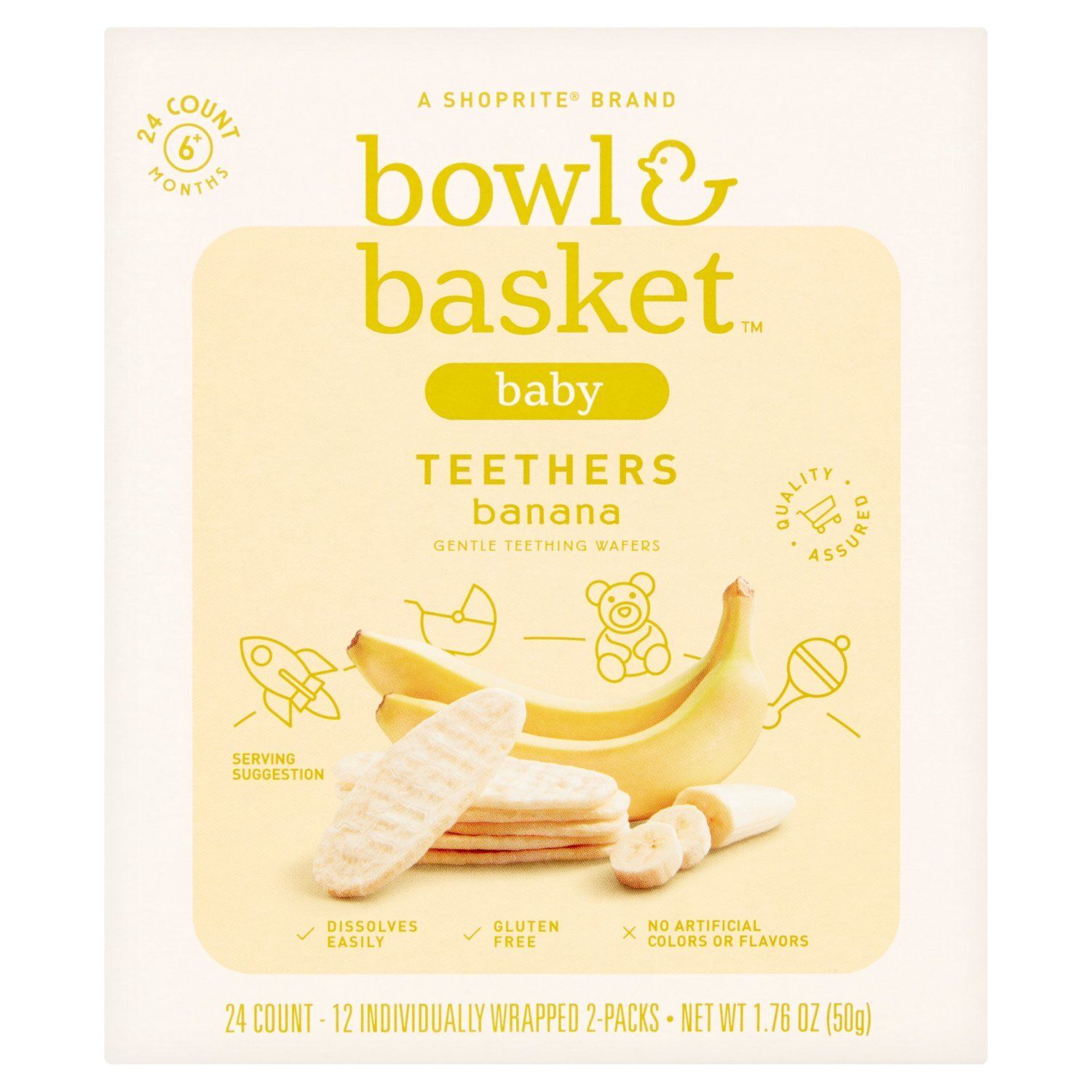 Bowl &amp; Basket Baby Banana Gentle Teething Wafers, 6+ Months, 24 count, 1.76 oz