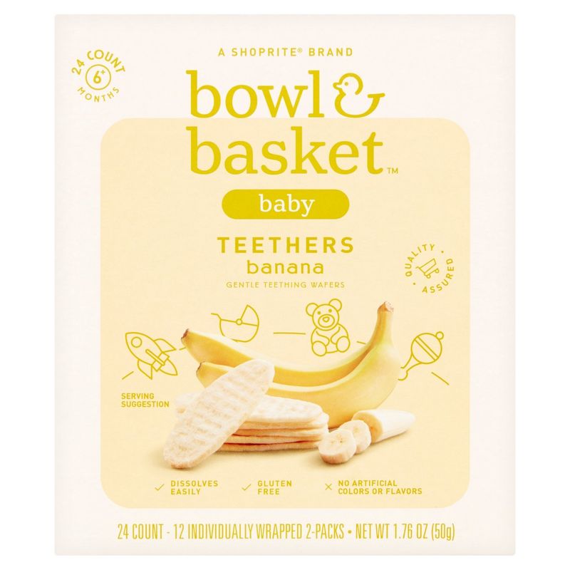 Bowl &amp; Basket Baby Banana Gentle Teething Wafers, 6+ Months, 24 count, 1.76 oz
