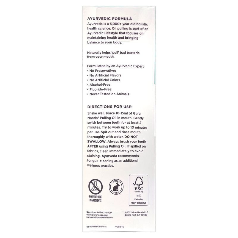 Gurunanda Coconut + Mint Natural Teeth Whitening Oil Pulling Oral Rinse, 8 fl oz