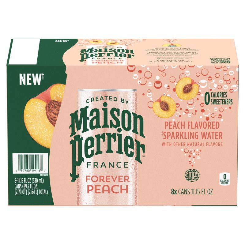 Maison Perrier Peach Flavored Sparkling Water, 11.15 fl oz, 8 count