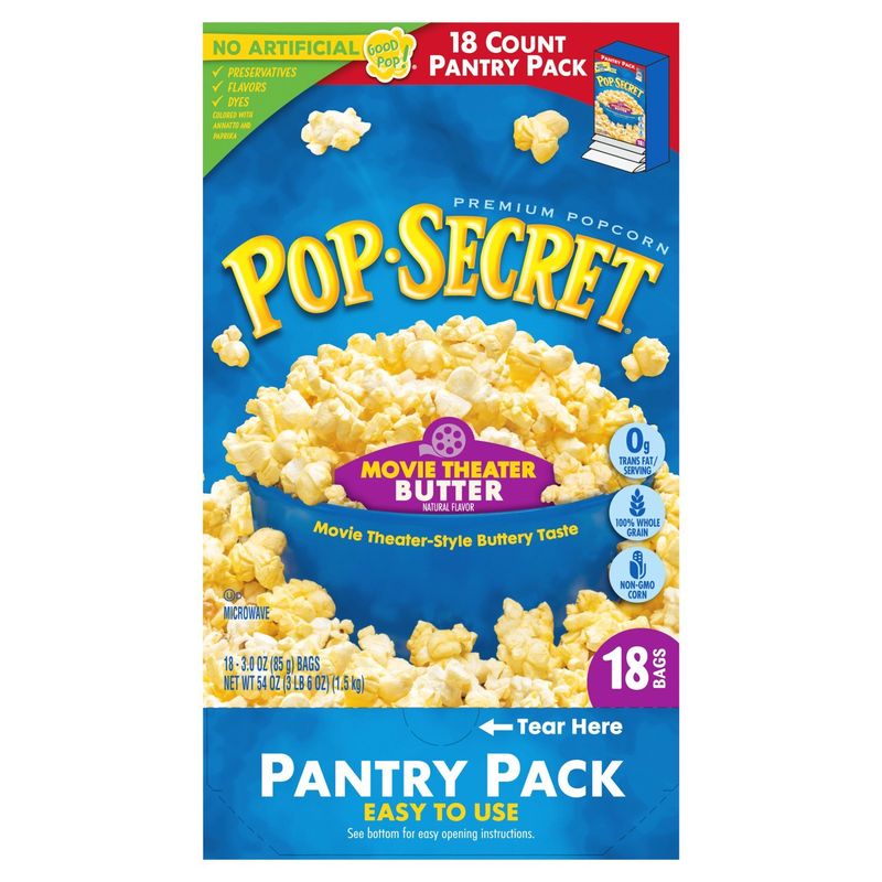 Pop Secret Movie Theater Butter Premium Popcorn Pantry Pack, 3.0 oz, 18 count