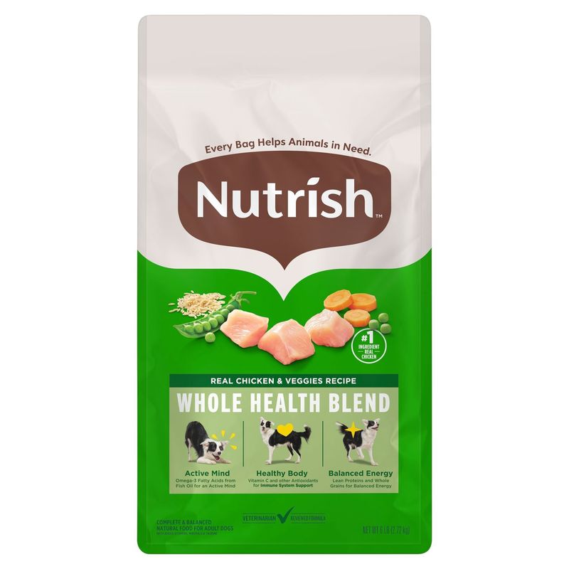 Nutrish Real Chicken &amp; Veggies Recipe Complete &amp; Balanced Natural Food for Adult Dogs, 6 lb