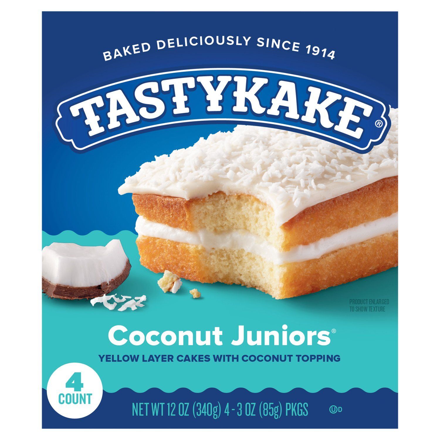 Tastykake Coconut Juniors Yellow Layer Cakes with Coconut Topping, 3 oz, 4 count