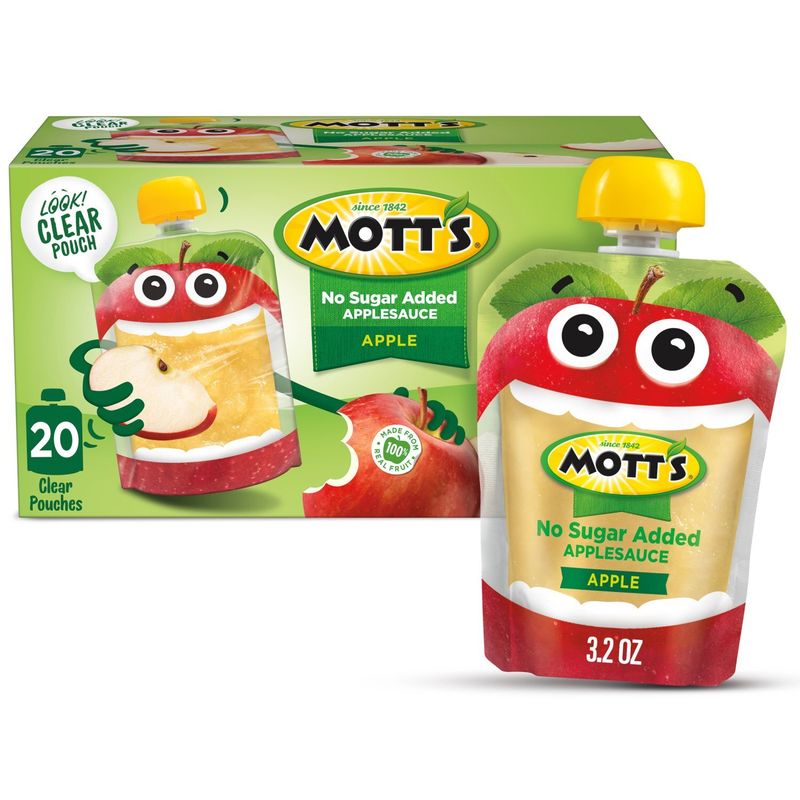 Mott's No Sugar Added Applesauce, 3.2 oz clear pouches, 20 pack