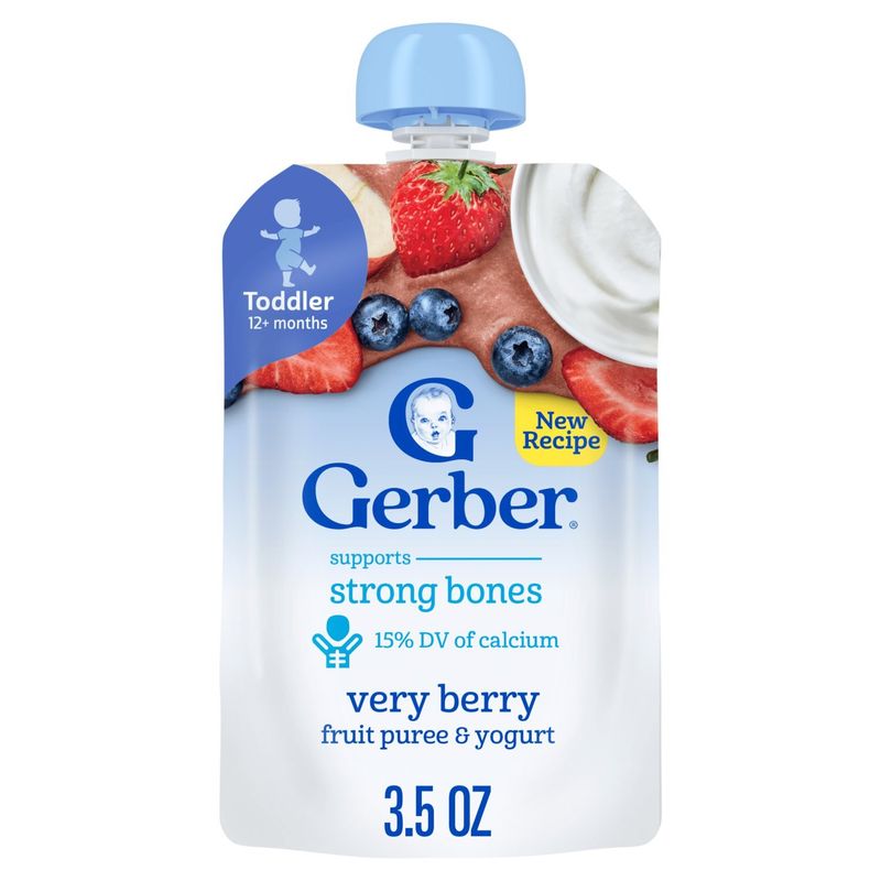 Gerber Very Berry Fruit Puree &amp; Yogurt Baby Food, Toddler 12+ months, 3.5 oz
