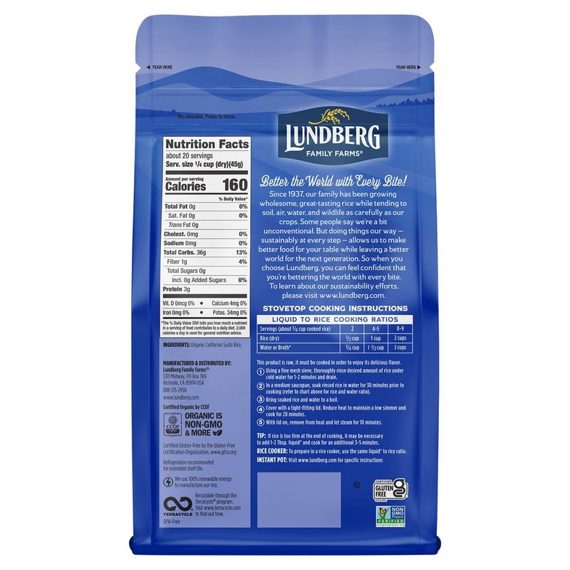 Lundberg Family Farms 2LB OG CALIFORNIA SUSHI RICE, 32 oz