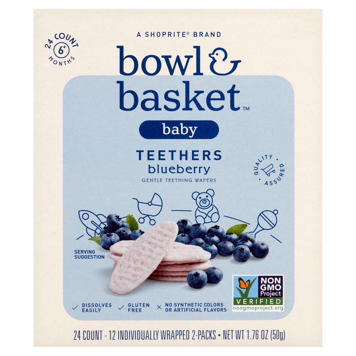 Bowl &amp; Basket Baby Blueberry Gentle Teething Wafers, 6+ Months, 24 count, 1.76 oz