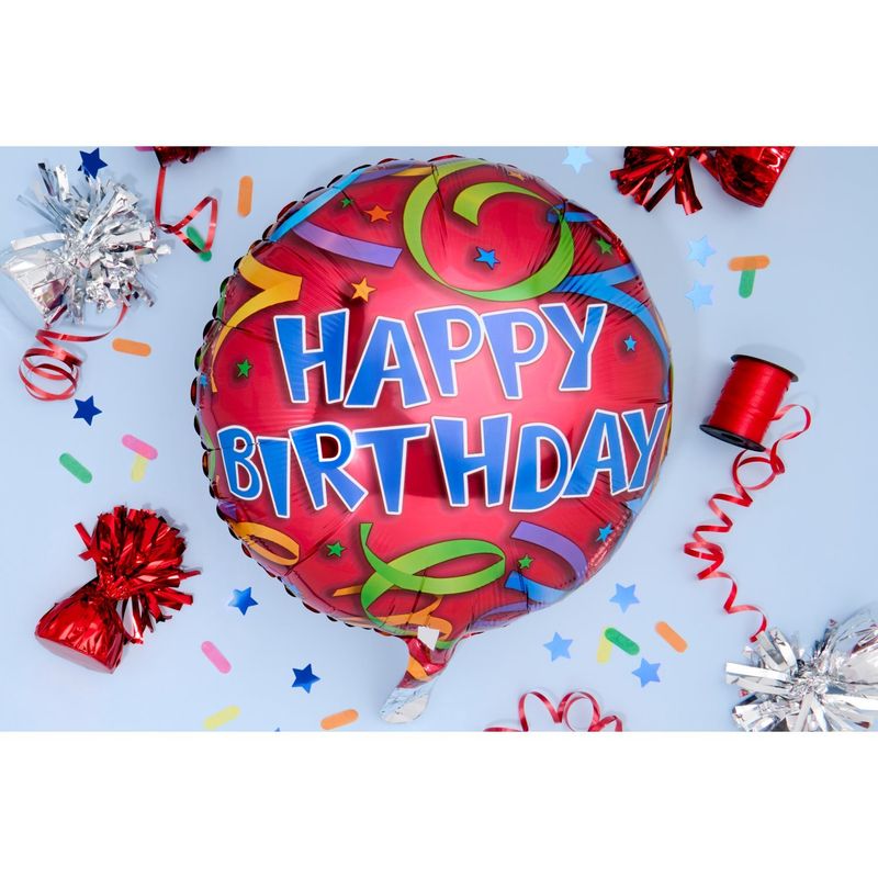 Red "Happy Birthday" Stream Mylar Balloon, 18 in, 1 count