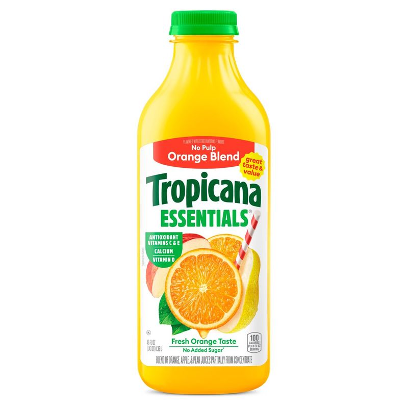 Tropicana Essentials No Pulp Orange Blend Juice, 46 fl oz