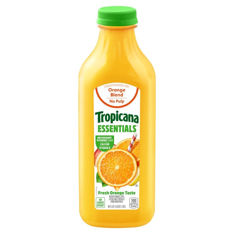 Tropicana Essentials No Pulp Orange Blend Juice, 46 fl oz