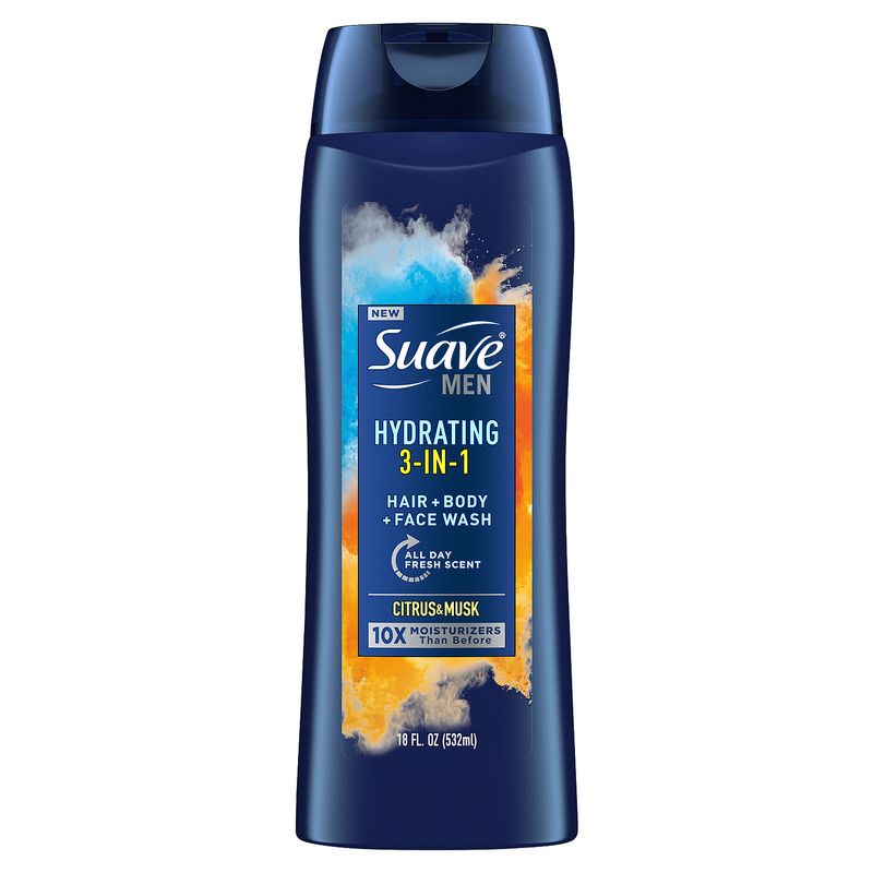 Suave Men Citrus &amp; Musk Hydrating 3-in-1 Hair + Body + Face Wash, 18 fl oz