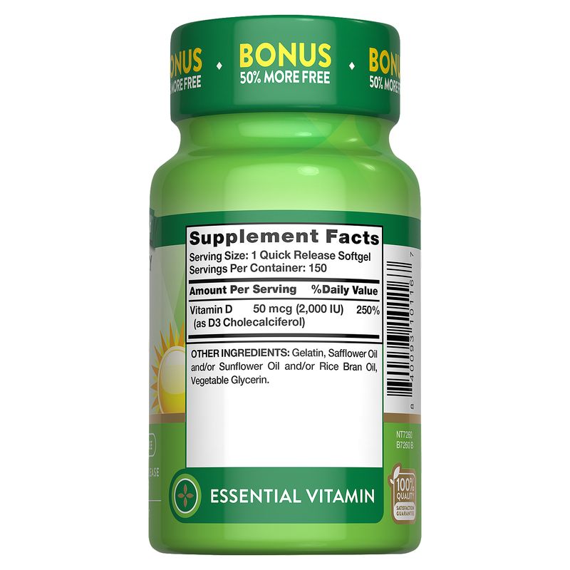 Nature's Truth High Potency D3 Vitamin Supplement, 50 mcg, 150 count