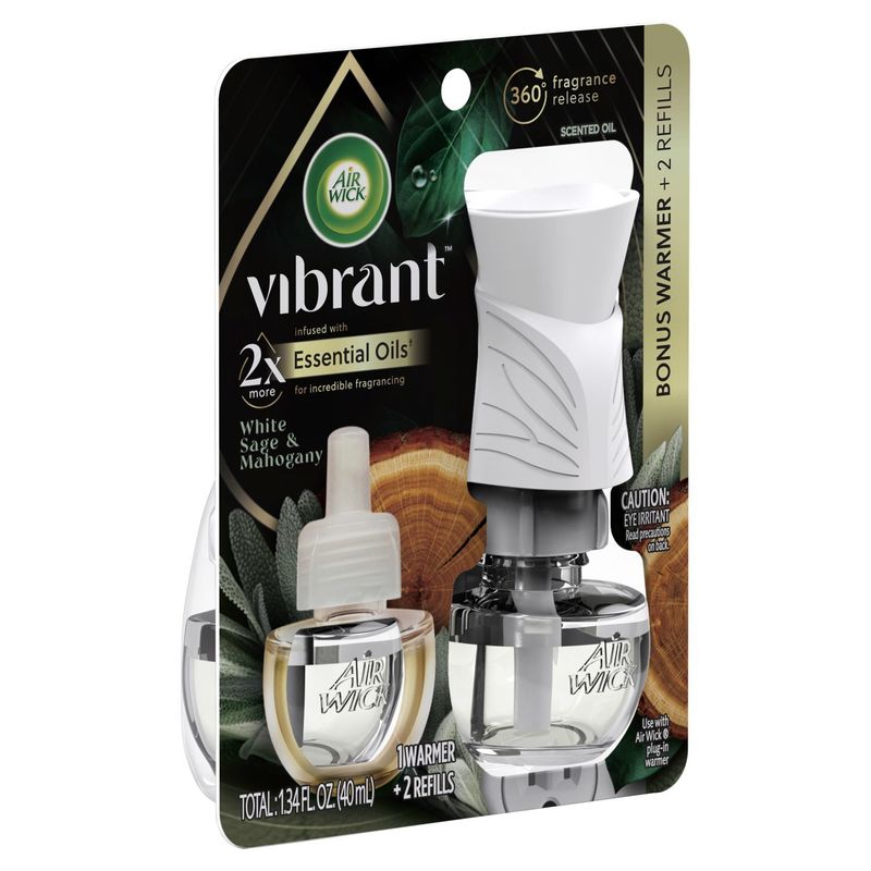 Air Wick White Sage &amp; Mahogany Bonus Warmer + 2 Scented Oil Refills
