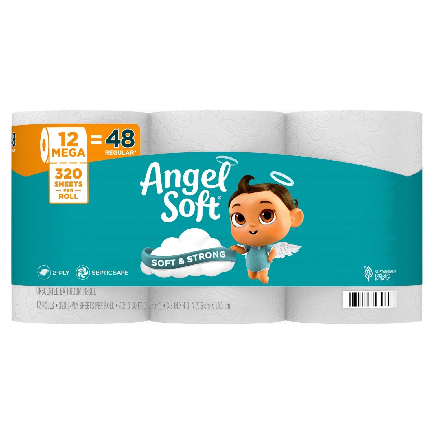 Angel Soft Unscented Bathroom Tissue, 320 2-ply sheets per roll, 12 count