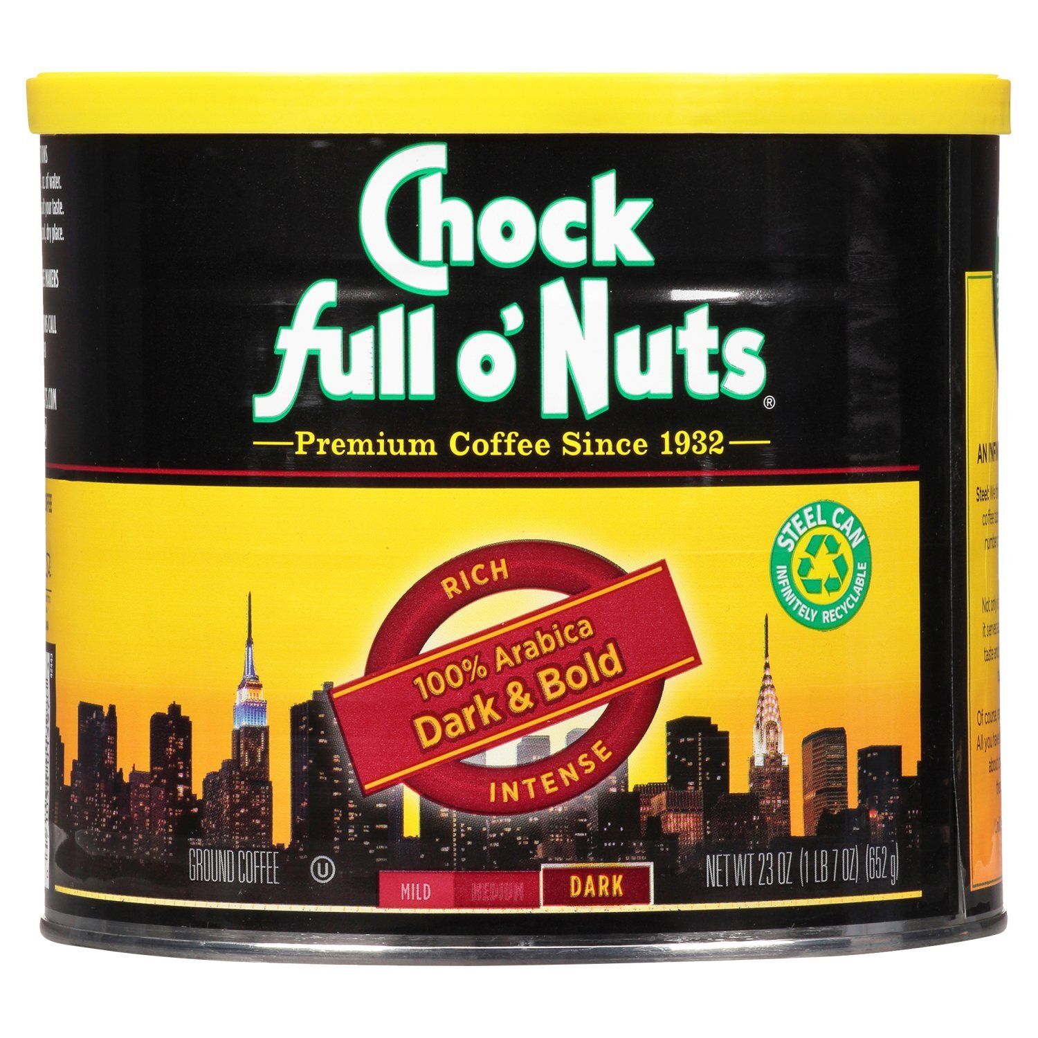 Chock Full O'Nuts 100% Arabica Dark &amp; Bold Ground Coffee, 23 oz