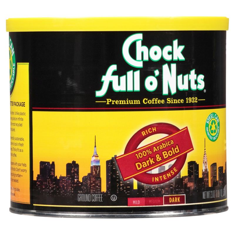 Chock Full O'Nuts 100% Arabica Dark &amp; Bold Ground Coffee, 23 oz