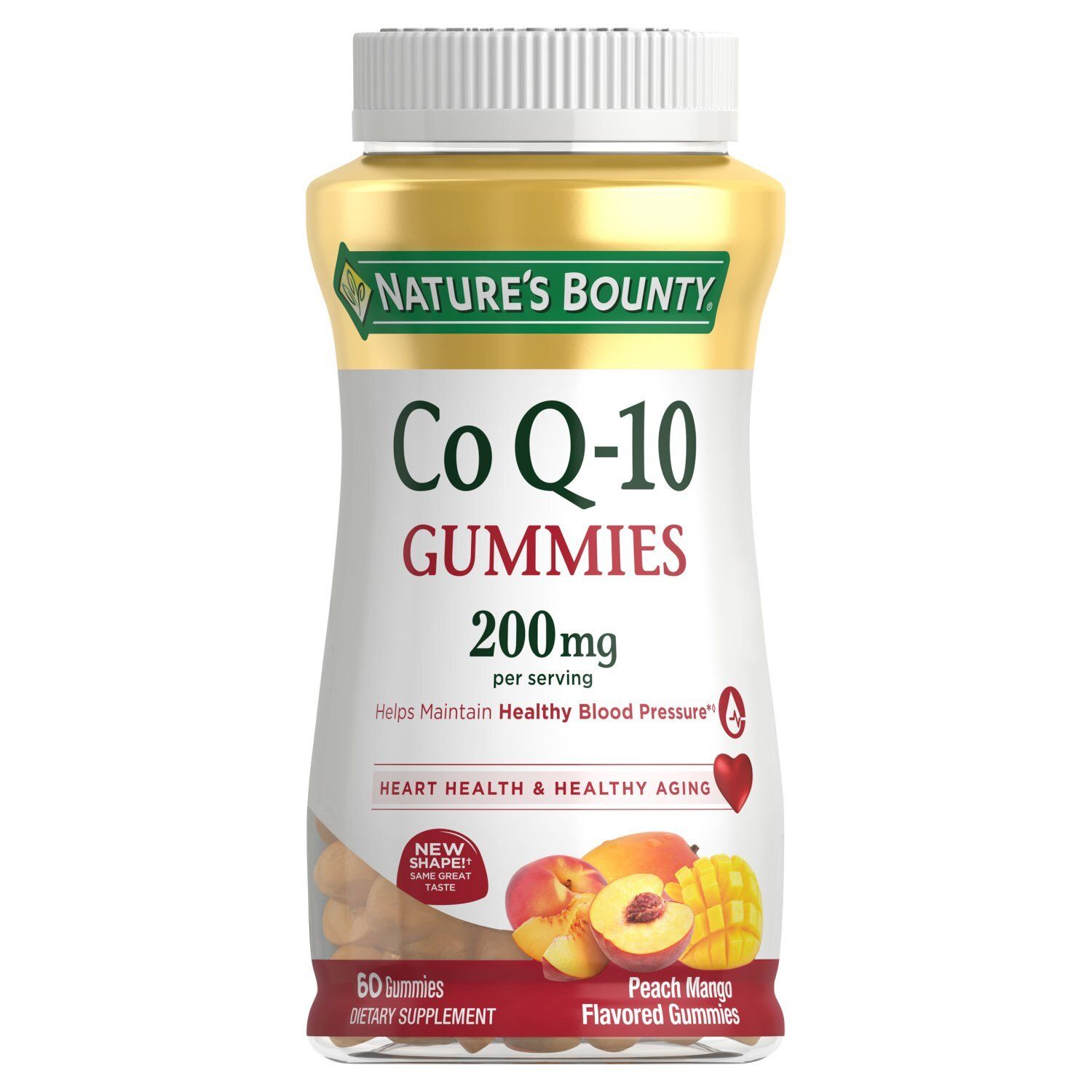 Nature's Bounty Co Q-10 Peach Mango Flavored Gummies Dietary Supplement, 200 mg, 60 count