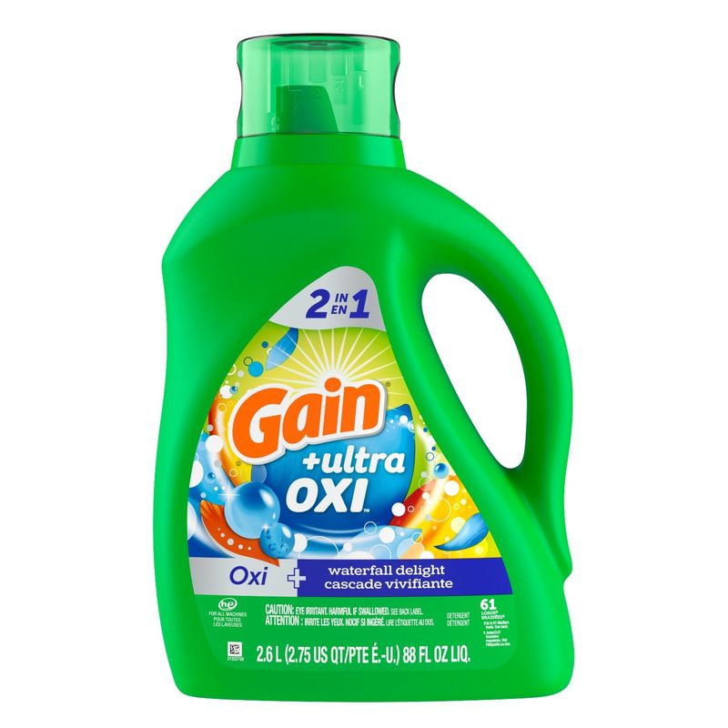 Gain Ultra Oxi Liquid Laundry Detergent, Waterfall Delight Scent, 88 fl oz, 61 loads, Freshness + O