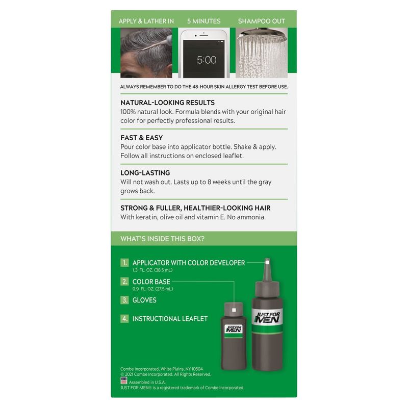 Just For Men Shampoo-In Color H-50 Darkest Brown Haircolor Kit, Single Application