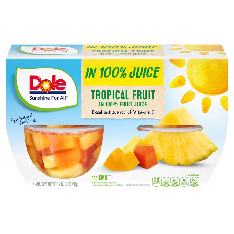 Dole Tropical Fruit in 100% Fruit Juice, 4 oz, 4 count