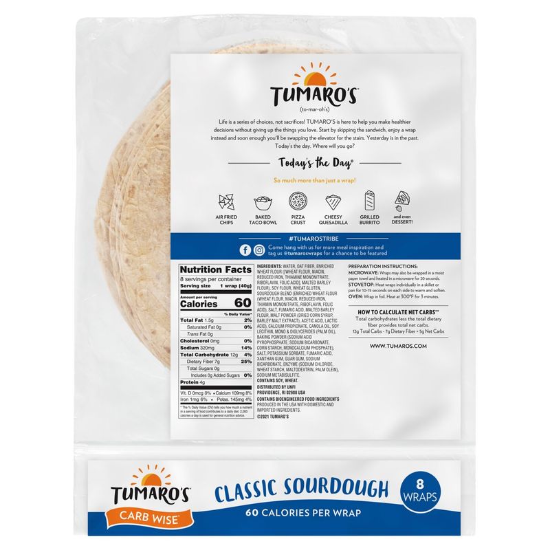 TUMARO'S Carb Wise Classic Sourdough Wraps, 11.2 oz