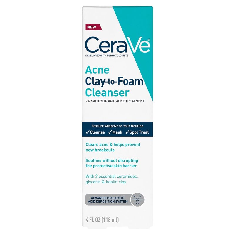 CeraVe Acne Clay-to-Foam Cleanser, 4 fl oz