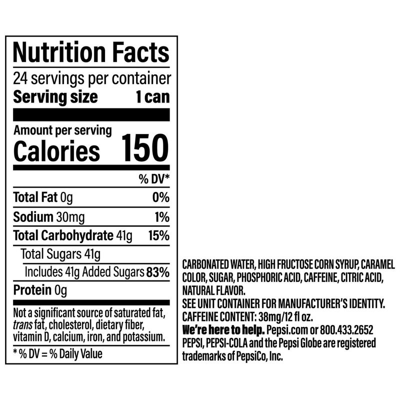 Pepsi Soda Cola 12 Fl Oz, 24 Count