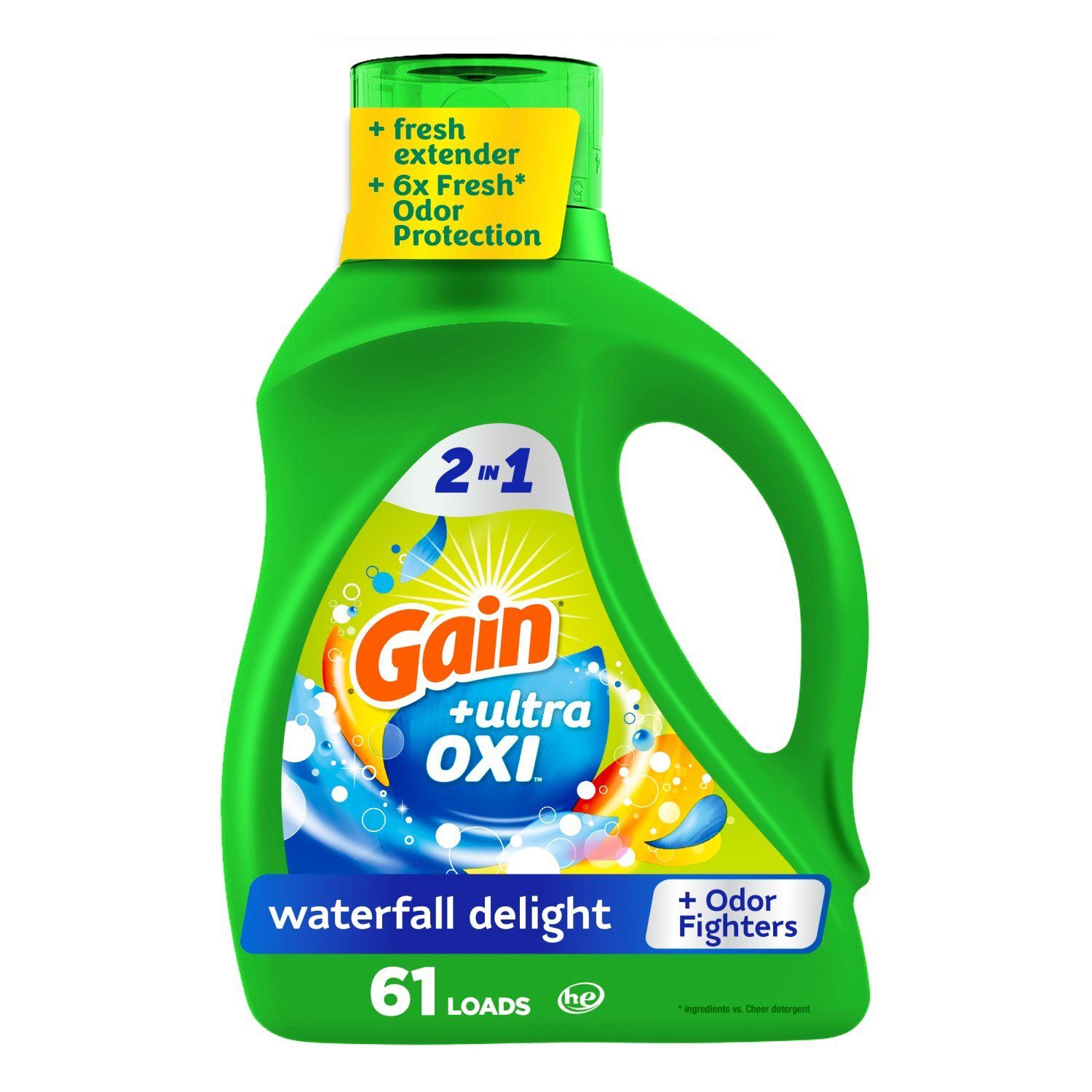Gain Ultra Oxi Liquid Laundry Detergent, Waterfall Delight Scent, 88 fl oz, 61 loads, Freshness + O