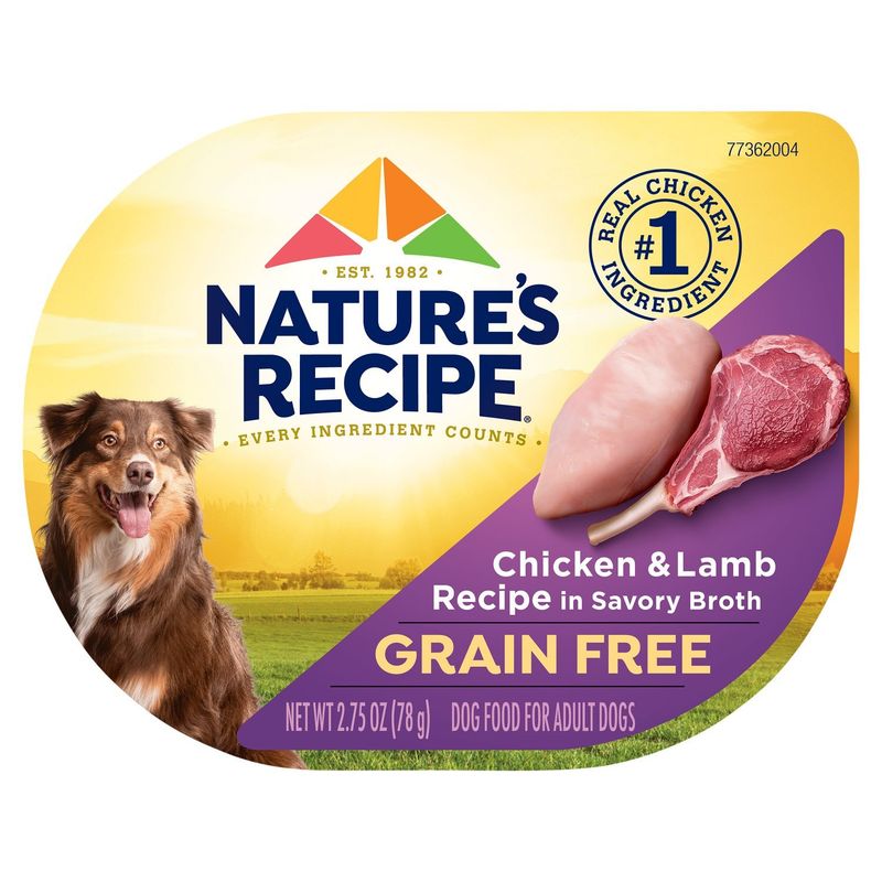 Nature's Recipe Grain Free Chicken &amp; Lamb Recipe in Savory Broth Dog Food for Adult Dogs, 2.75 oz